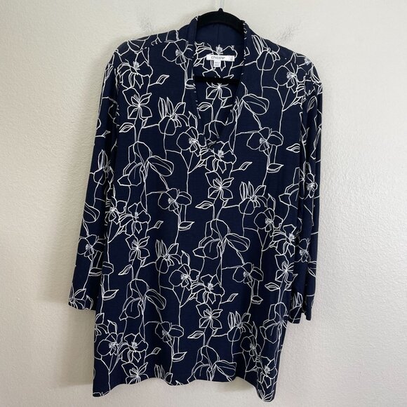 Chicos Womens Plus XXL Touch of Cool Floral 3/4 Sleeve Tee V Neck Shirt Stretch - Picture 7 of 12
